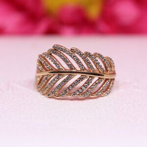 Pandora Rose Gold Light As A Feather CZ Ring #180886CZ US Size 5, 7.5
